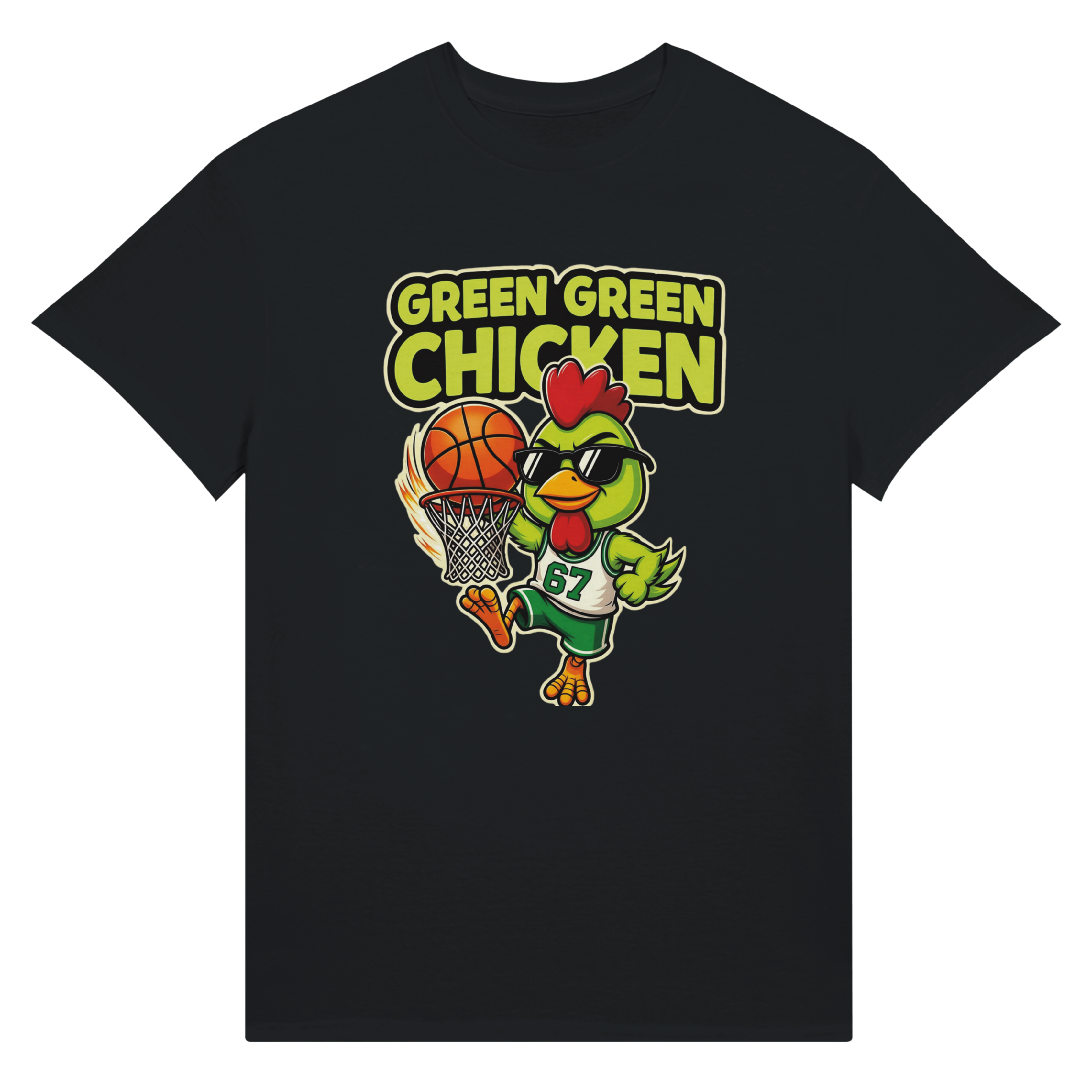 Green Green Chicken Black T-Shirt